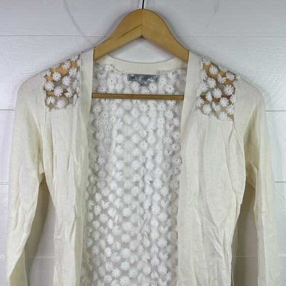 DE COLLECTION Cream Floral Back Long Sleeve Cardigan Sweater Top Size Small - Picture 5 of 13